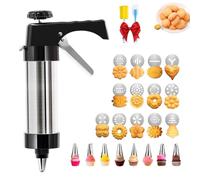 Spritz Cookie Press Gun Kit, Stainless Steel Cookies Press Gun Kit with 8 Icing Tips and 13 Cookies, for Baking, Holidays, and Family Kitchen Use (1PC)