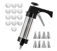 Spritz Cookie Press Gun, Stainless Steel Cookies Press, 13 Cookie Discs+8 Icing Nozzles Perfect For Diy Christmas Cookies And Decorating Cookies (Set-A)