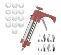 Spritz Cookie Press Stainless Steel Kit with 13 Discs & 8 Icing Tips, Durable Spritz Cookies Press for Baking, Easy Cookie for Christmas, Family Baking (Red)