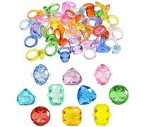 SPRMUD Lot de 100 bagues en plastique acrylique de différentes formes avec diamant pour cadeaux de fête, cadeau d'anniversaire, carnaval, sac à friandises pour enfants, Plastique