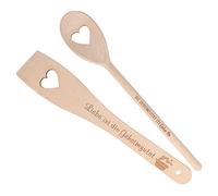 Spruchreif | Lot de 2 cuillères de cuisine/spatules avec gravure allemand "Bei Mama schmeckts am Besten" | Spatules en bois avec gravure allemand et cœur fraisé | Cadeau Mama