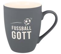 Spruchreif | Tasse douce au toucher gris Football Dieu | Tasse de fan gravée pour les amateurs de sport | Idée cadeau pour les fans de football | 350 ml | Passe au lave-vaisselle et au micro-ondes