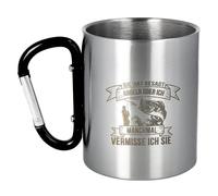 Spruchreif | Tasse en acier inoxydable à double paroi avec mousqueton et gravure de qualité | Gadgets d'extérieur | Cadeau de pêche | Pêcheur | « Elle a dit pêche ou je... » - 300 ml