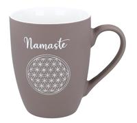Spruchreif | Tasse Soft Touch Taupe Namaste - Tasse gravée des deux côtés avec inscription en allemand | Cadeau attentionné pour les fans de yoga, les amateurs de méditation et les fans de détente |