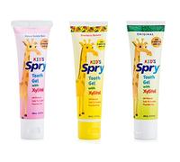 Spry Dentifrice Naturel au Xylitol pour Enfants (+3 Mois) - Gel Dentaire Sans Fluor, Soutient le Développement des Premières Dents, Fraise-Banane, Bubblegum et Original, 59 ml (Lot de 3)