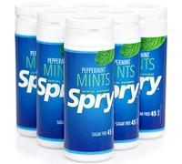 Spry Pastilles à la Menthe Poivrée au Xylitol Sans Sucre - Favorisent la Santé Buccale, Stimulent la Salivation, Contre la Mauvaise Haleine - Sans OGM, Sans Gluten, 45 Count (Pack of 6)
