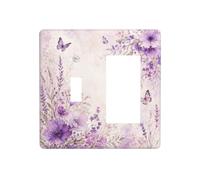 Spshian Couvercles de prise de courant décoratifs à l'aquarelle, fleurs sauvages violettes, papillons et 2 interrupteurs à bascule, 1 plaque murale à bascule, plaque d'interrupteur électrique pour
