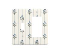 Spshian Couvercles de prise de courant décoratifs rustiques bleus à rayures verticales à motif floral sans couture - Plaque de protection pour interrupteur à 2 interrupteurs - 1 plaque murale à