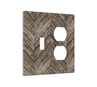 Spshian Planches en bois à chevrons marron rustique avec 2 prises et 1 bascule, plaque murale décorative pour salle de bain, chambre à coucher