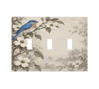 Spshian Plaque murale décorative pour interrupteur à 3 interrupteurs - Motif oiseau bleu - Motif floral - Décoration d'intérieur