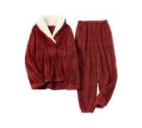 SPSHODOW Pyjamas en polaire pour femmes Hiver Doux pyjamas amples Vêtements de détente pelucheux Confortables Vêtements de nuit amples, rouge 1, M