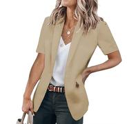 SPSMOKH Blazer de travail décontracté à manches courtes ouvert sur le devant pour femme avec grande taille - combinaison légère pour travail de bureau petit ami (kaki, taille L)