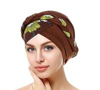 SPSMOKH Bonnet turban pour femme - Élégant couvre-chef musulman à fleurs - Bonnet de sommeil chaud, élastique doux et tendance pour chimio, perte de cheveux, cancer, hijab islamique (café, taille
