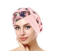 SPSMOKH Bonnet turban pour femme - Élégant couvre-chef musulman à fleurs - Bonnet de sommeil chaud, élastique doux et tendance pour chimio, perte de cheveux, cancer, hijab islamique (rose, taille