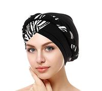 SPSMOKH Bonnet turban pour femme - Élégant couvre-chef musulman à fleurs - Bonnet de sommeil chaud, élastique doux et tendance pour chimio, perte de cheveux, cancer, hijab islamique (noir, taille