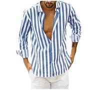 SPSMOKH Chemise boutonnée à manches longues pour homme - Coupe classique - Rayures bleues - Haut tendance - Grande taille - Décontracté - Travail formel - Veste fine boutonnée - Respirante - Usage