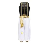 SPSMOKH Costume de danse de rue du prince arabe pour garçons avec gilet soyeux avec pantalon sarouel (noir, 9-10 ans)