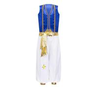 SPSMOKH Costume de danse de rue du prince arabe pour garçons - Manteau soyeux avec pantalon sarouel (bleu roi, 15-16 ans)