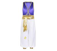 SPSMOKH Costume de prince arabe de rue pour garçon - Gilet soyeux avec pantalon de danse sarouel (violet foncé, 9-10 ans)