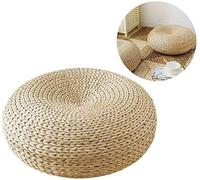 SPSMOKH Coussin de sol rond en paille tissée à la main - Style japonais - Tatami - Fabriqué à la main - Respectueux de l'environnement - Coussin de siège plat en paille tricotée pour décoration de
