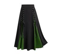 SPSMOKH Jupe gothique vintage taille haute en dentelle patchwork bandage jupe plissée taille élastique steampunk rétro victorien midi pirate vintage steampunk Renaissance Halloween (vert, XL)