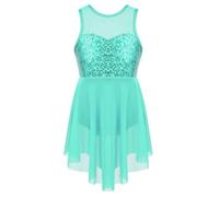SPSMOKH Robe de danse lyrique à paillettes brillantes pour fille - Justaucorps de ballet sans manches - Jupes en tulle (vert menthe, 15-16 ans)