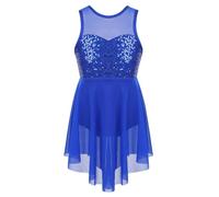SPSMOKH Robe de danse lyrique à paillettes brillantes pour fille - Justaucorps de ballet sans manches - Jupes en tulle (bleu roi, 7-8 ans)