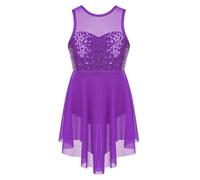 SPSMOKH Robe de danse lyrique à paillettes brillantes pour fille - Justaucorps de ballet sans manches - Jupe en tulle (violet, 5-6 ans)