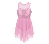 SPSMOKH Robe de danse lyrique à paillettes brillantes pour filles - Justaucorps de ballet sans manches - Jupes en tulle (rose, 11-12 ans)