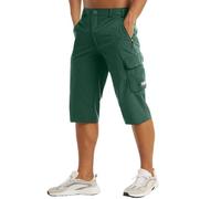 SPSMOKH Short cargo pour homme, taille élastique, longueur genou, mélange de coton et de polyester, multi-poches, short de travail décontracté coupe décontractée (B à 3, S)