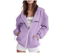 SPSMOKH Sweat à capuche zippé pour femme - Motif de la foi chrétienne - Imprimé Bible - Couleur unie - Léger - Décontracté - Surdimensionné - Violet clair - 4, M