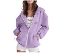 SPSMOKH Sweat à capuche zippé pour femme - Motif de la foi chrétienne - Imprimé Bible - Couleur unie - Léger - Décontracté - Surdimensionné - Violet clair - 3, S