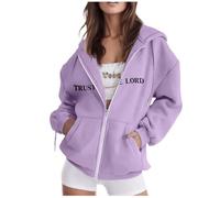 SPSMOKH Sweat à capuche zippé pour femme - Motif de la foi chrétienne - Imprimé Bible - Jésus - Couleur unie - Léger - Décontracté - Surdimensionné - Violet clair - 1, 3XL