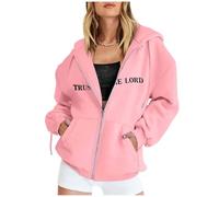 SPSMOKH Sweat à capuche zippé pour femme - Motif de la foi chrétienne - Imprimé Bible - Jésus - Couleur unie - Veste légère décontractée - Surdimensionné - (Rose - 1, XXL)