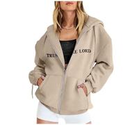 SPSMOKH Sweat à capuche zippé pour femme - Motif de la foi chrétienne - Imprimé Bible - Jésus - Couleur unie - Veste légère décontractée - Surdimensionné - (Beige - 1, XXL)