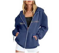 SPSMOKH Sweat à capuche zippé pour femme - Motif de la foi chrétienne - Imprimé Bible - Jésus - Couleur unie - Veste légère décontractée - Surdimensionné - Bleu marine - 4, XXL)