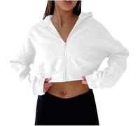 SPSMOKH Sweat à capuche zippé pour femme - Pull court à manches longues - Couleur unie - Pour le sport, la gym, la course à pied - Veste de sport streetwear tendance Y2K - Ample et confortable - Pour