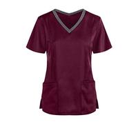 SPSMOKH Tunique d'infirmière à manches courtes et col en V pour femme - Vêtement de travail de massage thérapeute - Haut pour soignant et esthéticienne - Uniforme de travail pour infirmière et chien