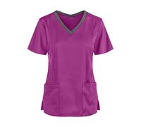 SPSMOKH Tunique d'infirmière à manches courtes et col en V pour femme - Vêtement de travail de massage thérapeute - Haut pour soignant et esthéticienne - Uniforme de travail pour infirmière et chien