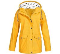 SPSMOKH Vestes imperméables pour femmes, coupe-vent Softshell de couleur unie avec capuche, veste de pluie légère à fermeture éclair, trench-coat surdimensionné pour cyclisme Hiki (jaune, taille 3XL)