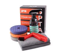 SPTA Kit de polissage avec 3 tampons de polissage de 14 cm, 1 nettoyant de 473,6 g, 2 serviettes en microfibre et 1 brosse de nettoyage, le tout pour polisseuse de voiture