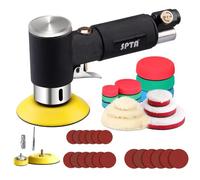 SPTA Mini poliermaschine, Druckluft Polierer, 25mm 50mm 80mm Exzenter schleifer Winkelschleifer mit 23tlg Polierschwamm Polierpad Polierfell Polierset Polierteller Kit von Auto,Möbeln,Metall-ARPS3SET