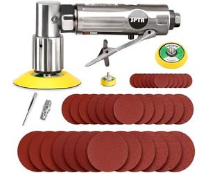 SPTA mini ponceuse/polisseuse d'angle de pression d'air de ponceuse orbitale de argent droit long + 36 pièces tampon de ponçage de 25mm 50mm 80mm avec 3 Plaque de polissage Alimenté par air