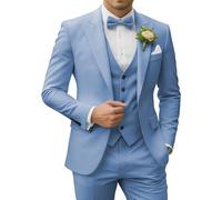 SPTALLFITJSV Costume 3 pièces pour homme - Coupe ajustée - Blazer à deux boutons - Gilet et pantalon - Pour mariage, bal de fin d'année, fête, Bleu poussiéreux., XX-Large
