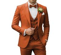 SPTALLFITJSV Costume 3 pièces pour Homme - Coupe ajustée - Blazer à Deux Boutons - Gilet et Pantalon - pour Mariage, Bal de Fin d'année, fête, Orange brûlé, Taille XL