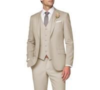 SPTALLFITJSV Costume 3 pièces pour homme, coupe ajustée, costume de mariage élégant à un bouton, gilet et pantalon, beige, XX-Small