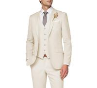 SPTALLFITJSV Costume 3 pièces pour homme, coupe ajustée, costume de mariage élégant à un bouton, gilet et pantalon, crème, XX-Small