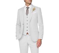 SPTALLFITJSV Costume 3 pièces pour homme, coupe ajustée, costume de mariage élégant à un bouton, gilet et pantalon, blanc, Taille M