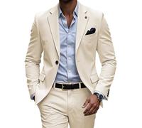 SPTALLFITJSV Costume de Mariage 2 pièces pour Homme - Coupe Droite - Costume d'affaires - Blazer à Un Bouton et Pantalon - Ensemble Smoking, Beige, Taille L