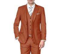 SPTALLFITJSV Costumes 3 pièces pour homme Coupe ajustée, Costume de mariage, soirée de bal, travail, Veste de smoking à un bouton, gilet et pantalon, orange brûlé, Taille 3XL